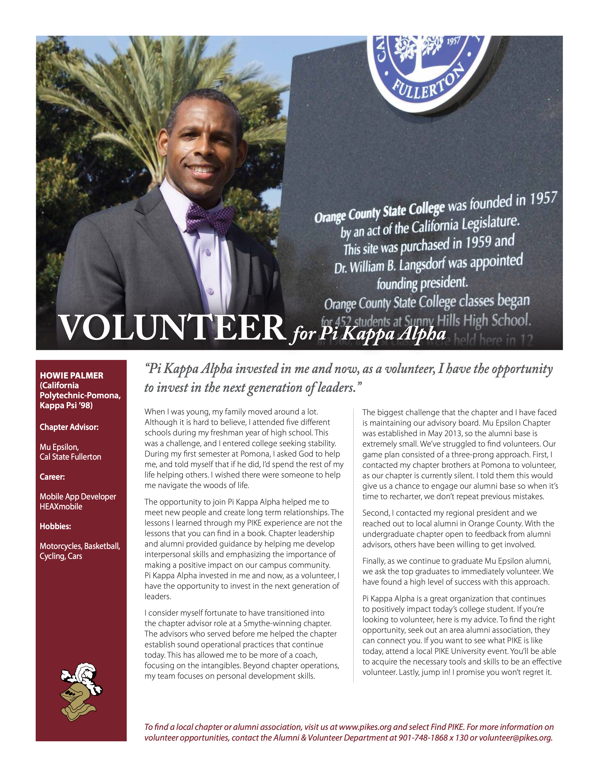 Volunteer for Pi Kappa Alpha, Summer 2016